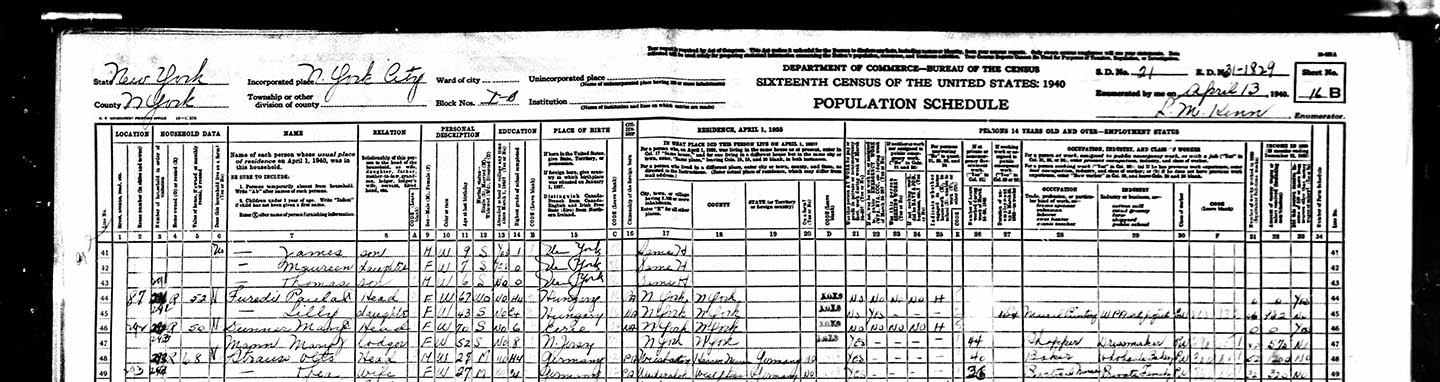 A completed Census form with information about Lily Furedi