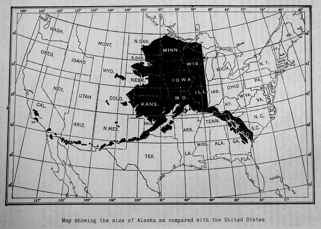 Map of Alaska superimposed on map of continental US