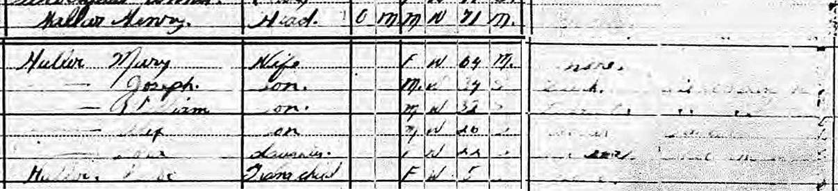 snippet of the census record for the Hallar household