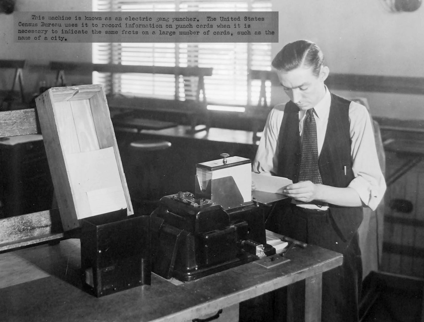 Young Woman Operating Card Puncher US Census Bureau Old Photo 