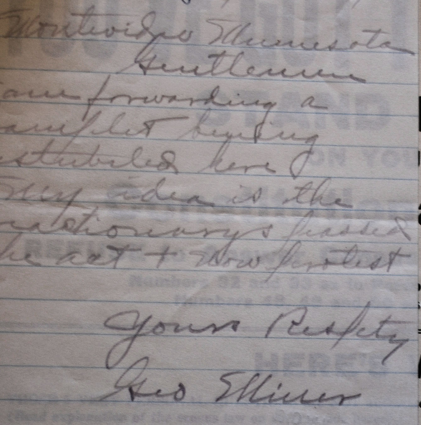 handwritten note signed by George Miner