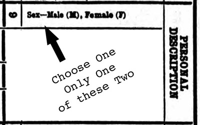 image of clip from census sheet showing the sex question, with the only options being male or female